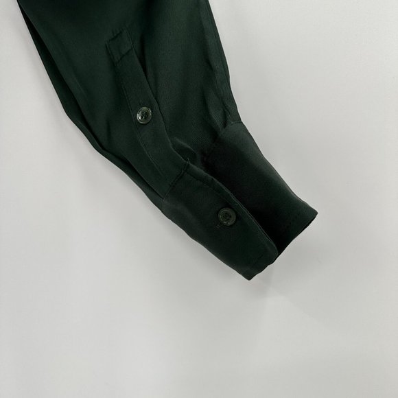 Quince Forest Green Stretch Silk Shirt Dress sz S Small Women's Long Sleeve - Picture 2 of 4